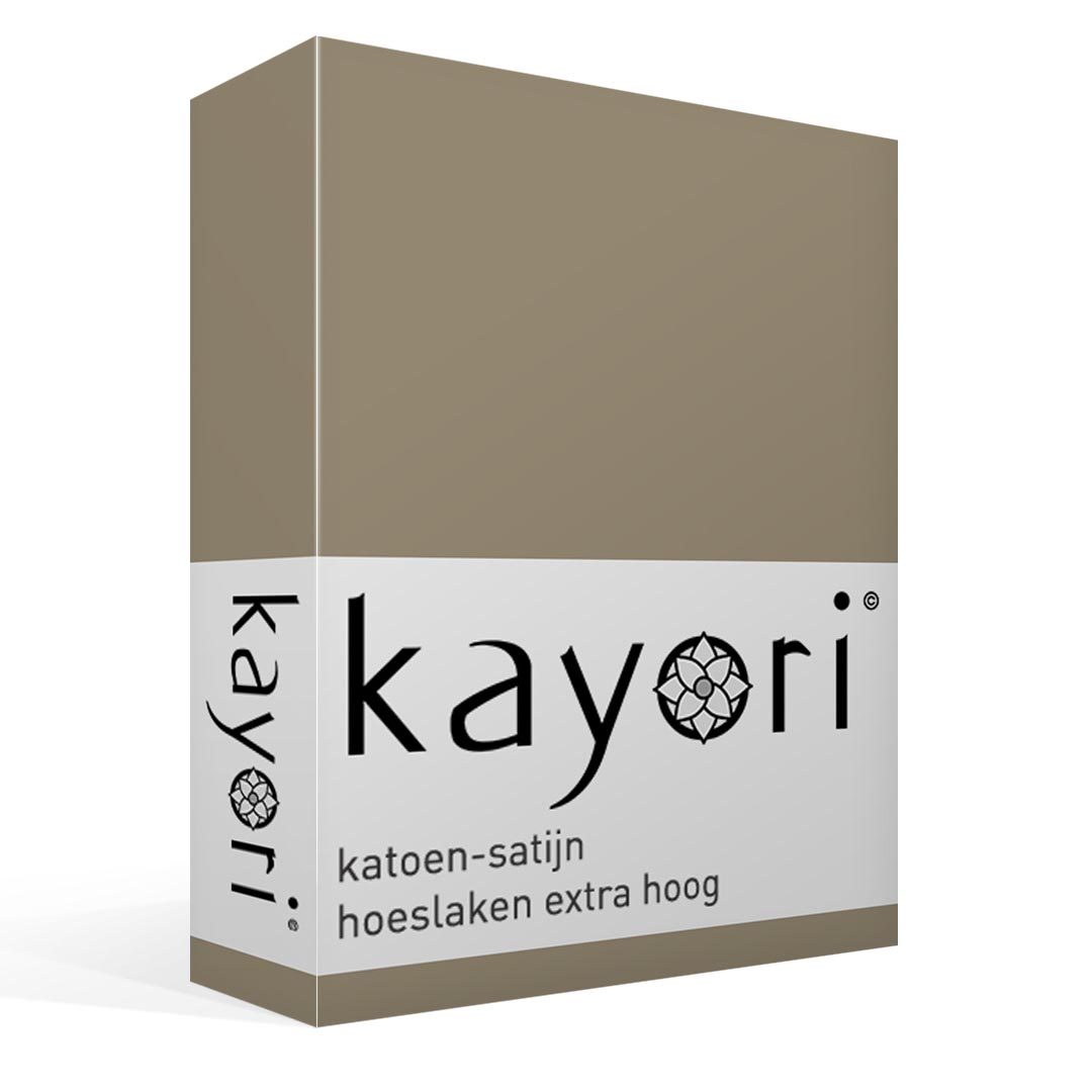 Kayori Edo katoen-satijn hoeslaken extra hoog - khaki