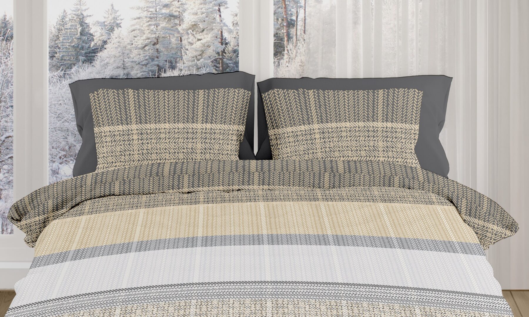 Romanette Cortina flanel dekbedovertrek beige-grijs