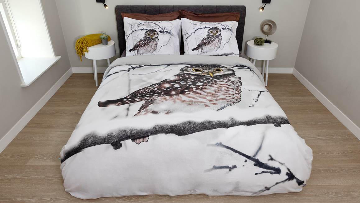 Snoozing Snowy Owl flanel dekbedovertrek