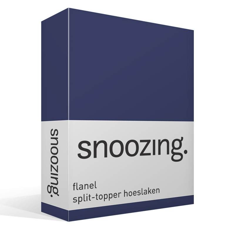 Snoozing flanel split-topper hoeslaken Navy Lits-jumeaux (160x210/220 cm)