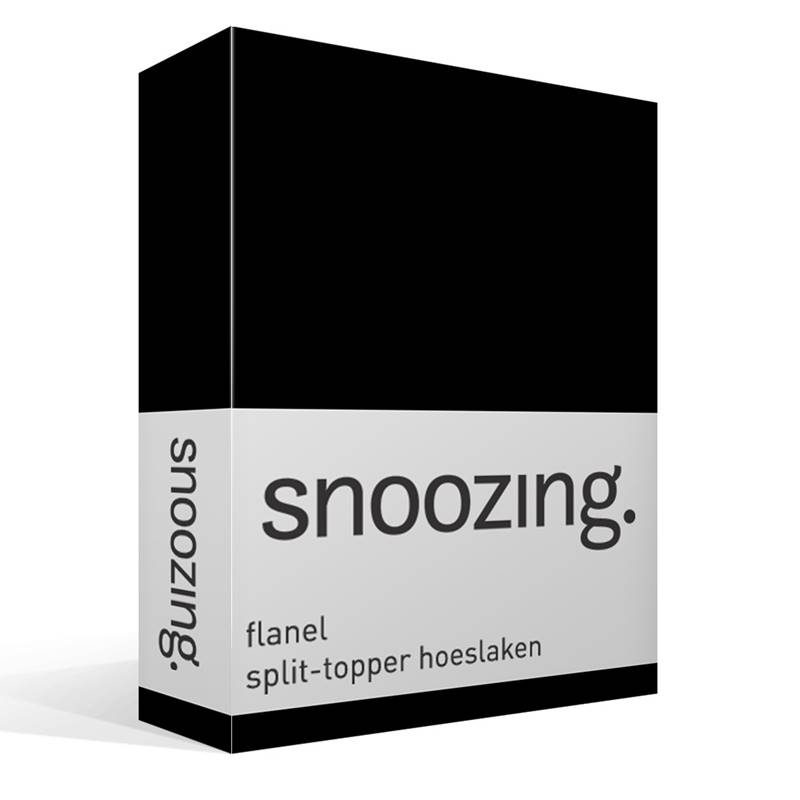 Snoozing flanel split-topper hoeslaken Zwart 2-persoons (140x200 cm)