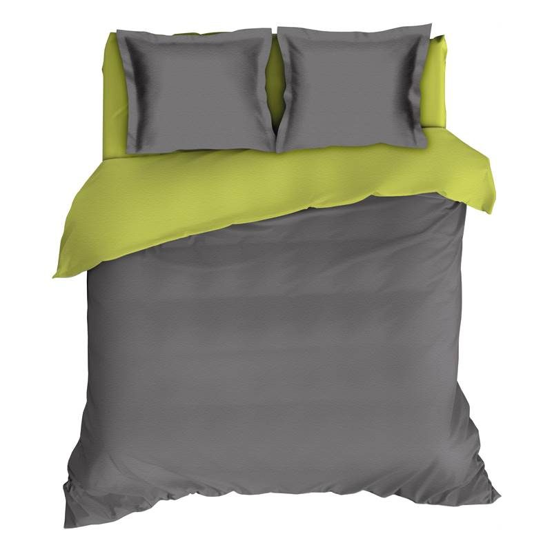 Goedkoopste Romanette Comtesse flanel dekbedovertrek Antraciet/Lime Lits-jumeaux (270x200/220 cm + 2 slopen)