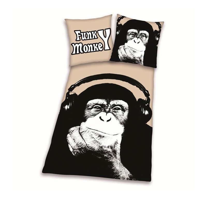 Young Collection Funky Monkey dekbedovertrek Beige 1-persoons (140x200 cm + 1 sloop)