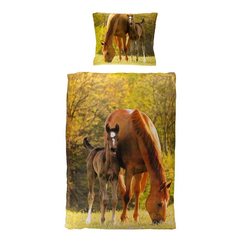 Young Collection Paarden flanel dekbedovertrek Groen 1-persoons (140x200 cm + 1 sloop)