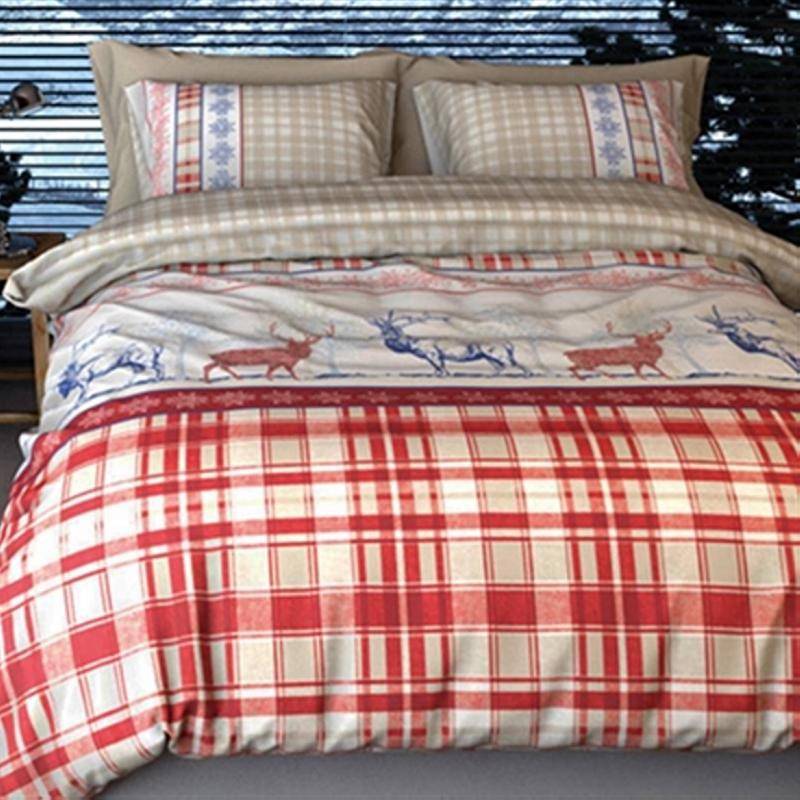 Goedkoopste Romanette Nordic flanel dekbedovertrek Beige/Rood 2-persoons (200x200/220 cm + 2 slopen)