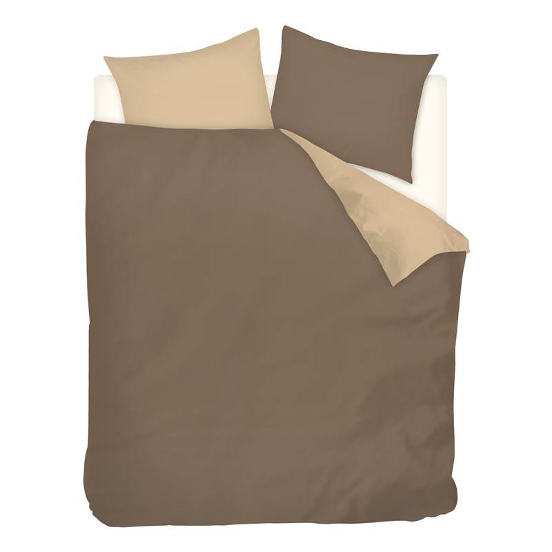 Snoozing Two Tone flanel dekbedovertrek Taupe/Camel 2-persoons (200x200/220 cm + 2 slopen)