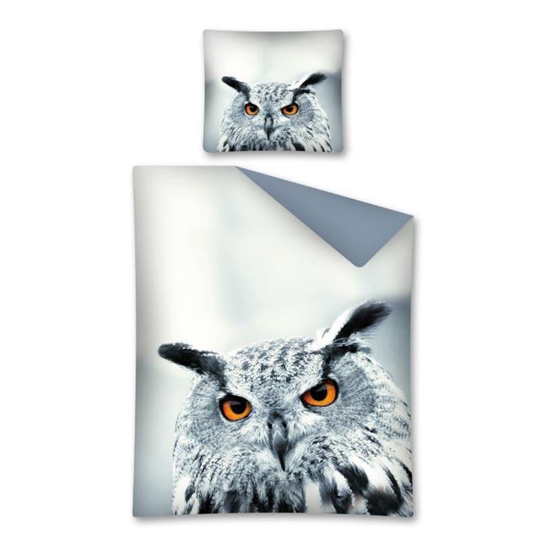 Wild Animals Owl dekbedovertrek Grijs 1-persoons (140x200 cm + 1 sloop)