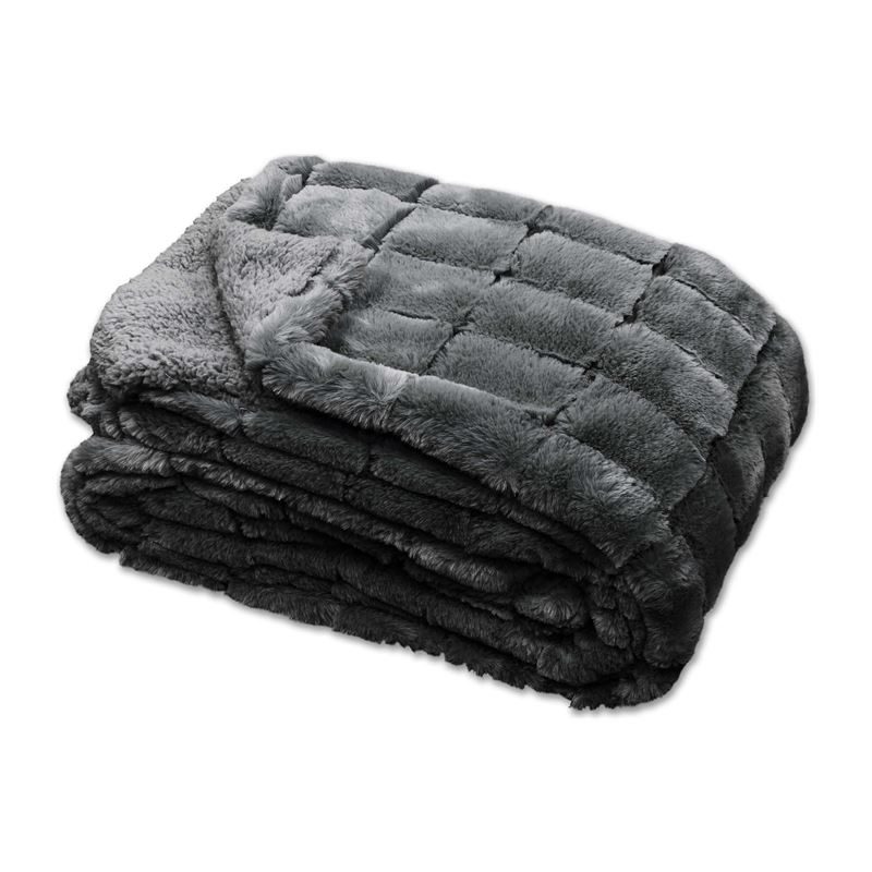 Goedkoopste Unique Living Xavi fleece plaid Dark grey 130x160 cm
