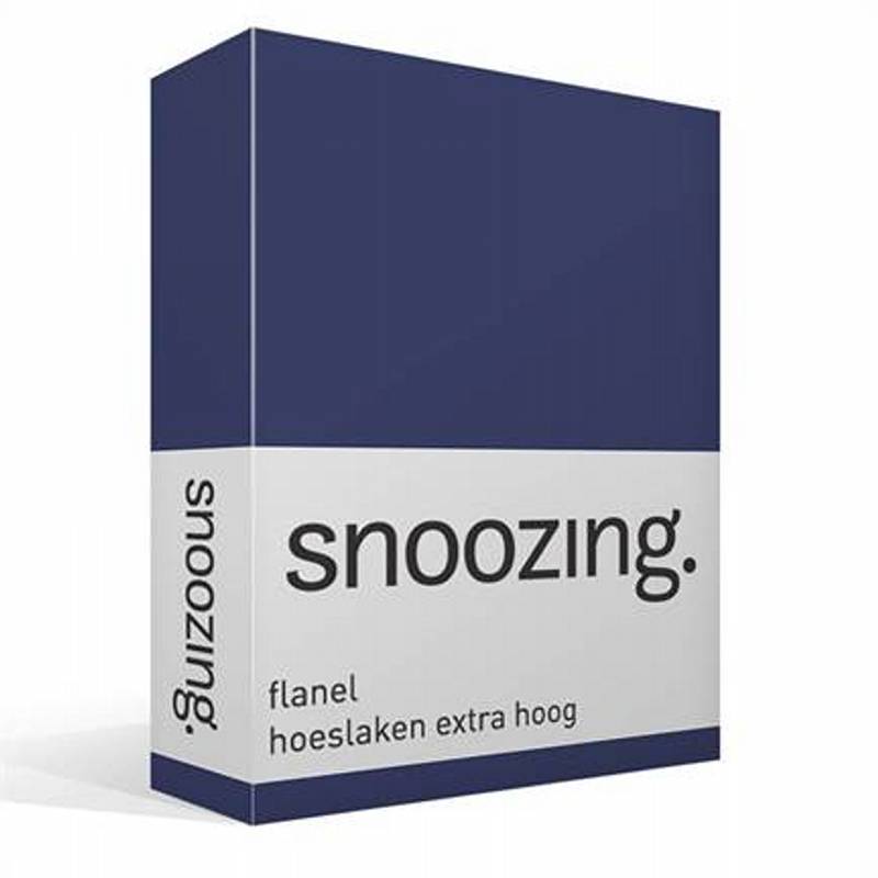 Snoozing flanel hoeslaken extra hoog Navy Lits-jumeaux (200x210/220 cm)