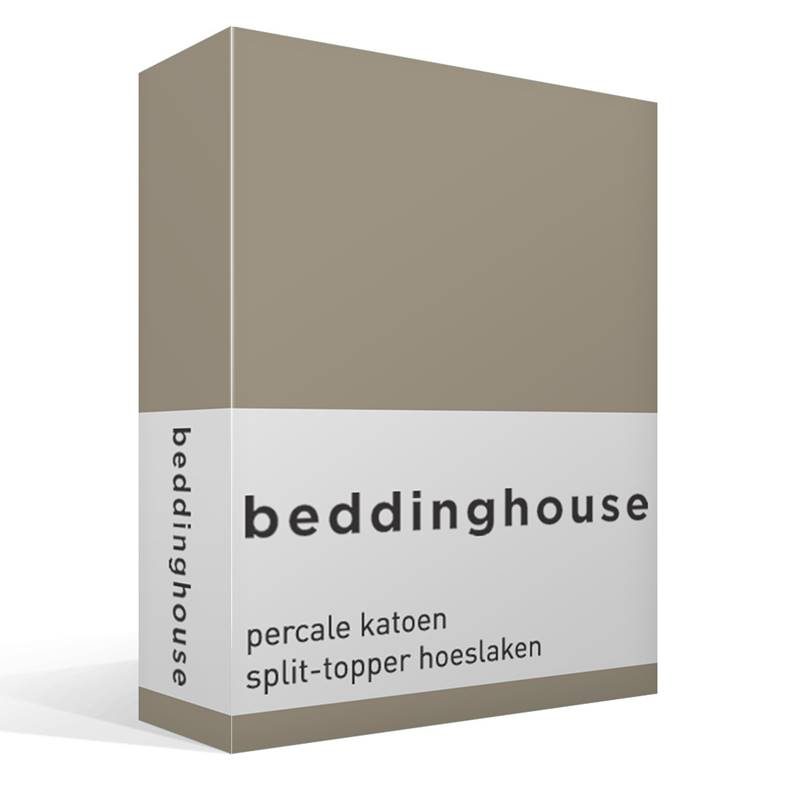 Goedkoopste Beddinghouse percale katoen split-topper hoeslaken Taupe Lits-jumeaux (160x210/220 cm)