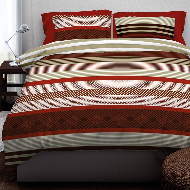 Goedkoopste Romanette Kendall flanel dekbedovertrek Bordeaux/Beige Lits-jumeaux (240x200/220 cm + 2 slopen)