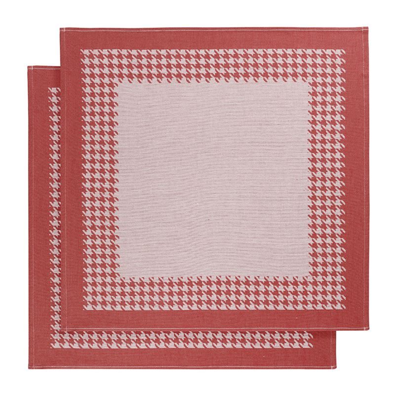 De Witte Lietaer Pied De Poule theedoek (set van 2) Red Theedoek (66x66 cm) - Set van 2