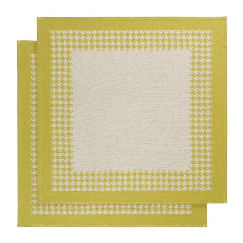 Goedkoopste De Witte Lietaer Pied De Poule theedoek (set van 2) Yellowgreen Theedoek (66x66 cm) - Set van 2