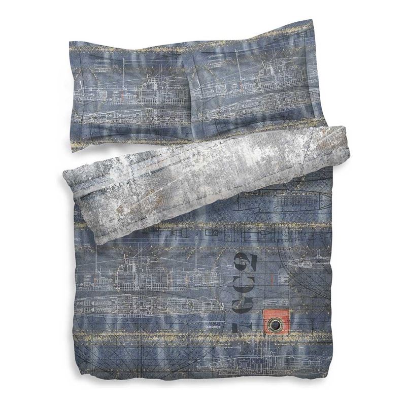 Goedkoopste Heckett & Lane Maxwell dekbedovertrek Denim Blue Lits-jumeaux (260x200/220 cm + 2 slopen)