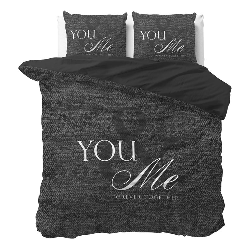 Goedkoopste Dreamhouse Bedding Love for you and me dekbedovertrek Antraciet 2-persoons (200x200/220 cm + 2 slopen)